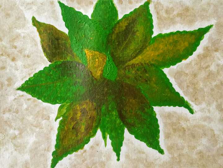 Acrylic depiction of a tobacco plant infected with the Tobacco Mosaic Virus. © Sunaina Rao. Acrylic depiction of a tobacco plant infected with the Tobacco Mosaic Virus