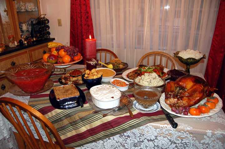 What originated as a harvest festival in 1621, thanksgiving has now come to be a national holiday in the USA and a few other countries. It is typically celebrated with a feast of turkey, potatoes, cranberries and pumpkin pie. Credit: [Wikimedia](https://commons.wikimedia.org/wiki/File:Our_(Almost_Traditional)_Thanksgiving_Dinner.jpg).